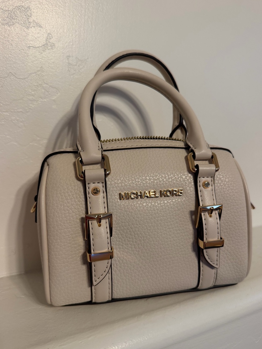 Michael Kors Soft Cream Pebbled Mini Satchel with Gold Hardware